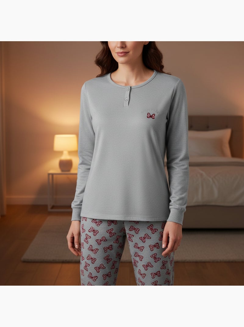 Pigiama donna cotone pile ricamo lurex ozabi Grigio - Kiabi