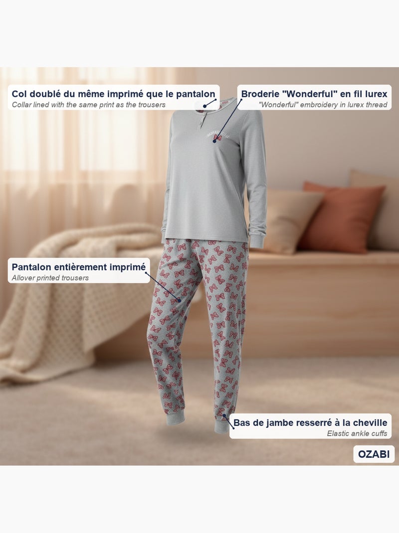 Pigiama donna cotone pile ricamo lurex ozabi Grigio - Kiabi