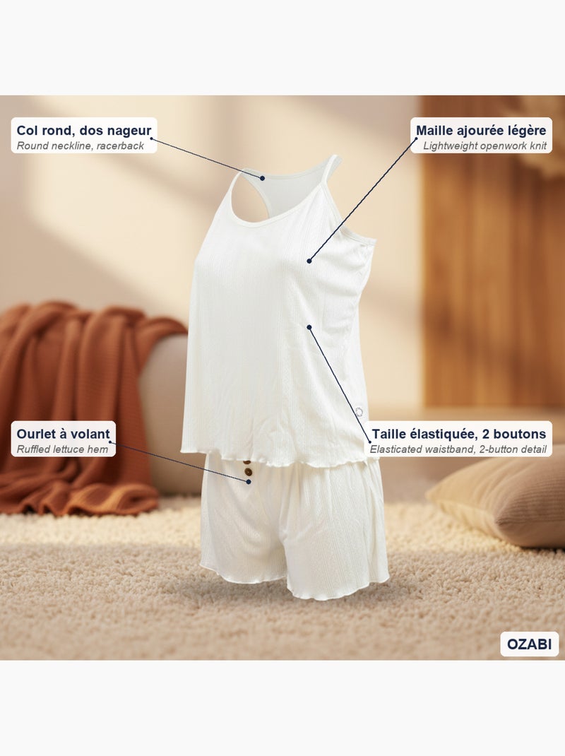 Pigiama Donna INFINITIF PARIS Canottiera e Pantaloncini Maglia Morbida Ecru - Kiabi