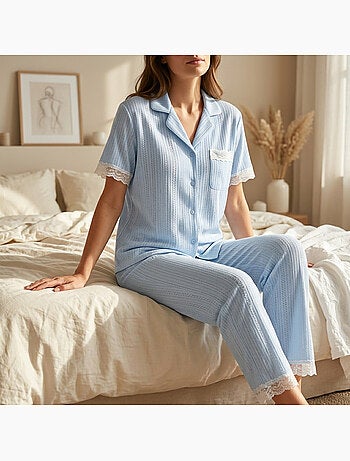 Pigiama Donna Lungo Abbottonato Pizzo OZABI