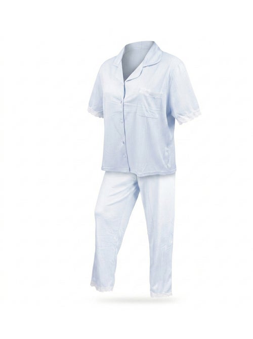 Pigiama Donna Lungo Abbottonato Pizzo OZABI - Kiabi Pigiama Donna Lungo Abbottonato Pizzo OZABI - Kiabi