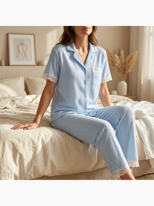 Pigiama Donna Lungo Abbottonato Pizzo OZABI - Kiabi Pigiama Donna Lungo Abbottonato Pizzo OZABI - Kiabi