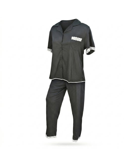 Pigiama Donna Lungo Abbottonato Pizzo OZABI - Kiabi Pigiama Donna Lungo Abbottonato Pizzo OZABI - Kiabi