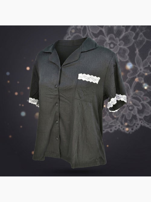 Pigiama Donna Lungo Abbottonato Pizzo OZABI - Kiabi Pigiama Donna Lungo Abbottonato Pizzo OZABI - Kiabi
