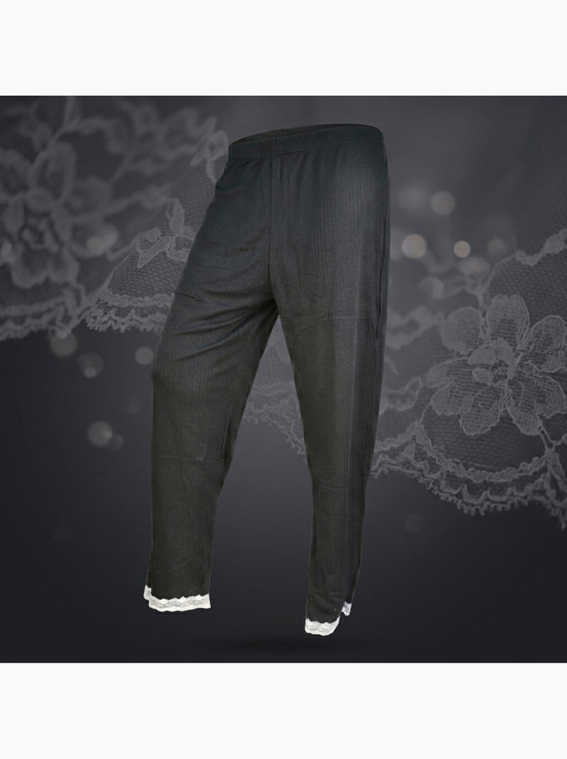 Pigiama Donna Lungo Abbottonato Pizzo OZABI Nero - Kiabi