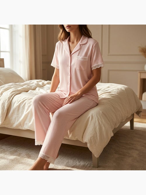 Pigiama Donna Lungo Abbottonato Pizzo OZABI - Kiabi Pigiama Donna Lungo Abbottonato Pizzo OZABI - Kiabi