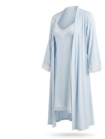 Pigiama donna ozabi 2 pezzi viscosa pizzo floreale cintura