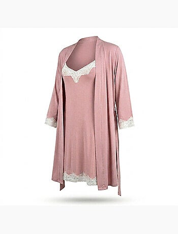 Pigiama donna ozabi 2 pezzi viscosa pizzo floreale cintura