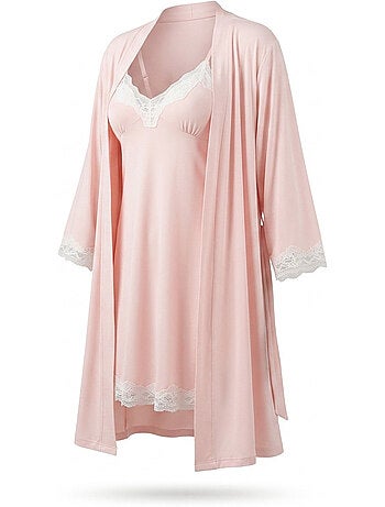 Pigiama donna ozabi 2 pezzi viscosa pizzo floreale cintura