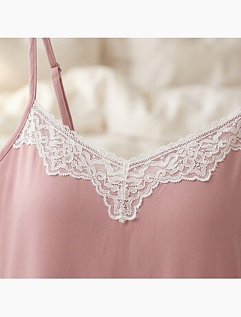 Pigiama donna ozabi 2 pezzi viscosa pizzo floreale cintura