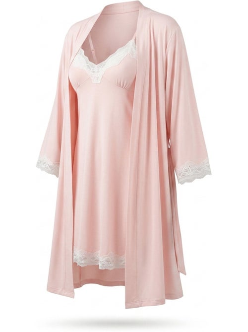 Pigiama donna ozabi 2 pezzi viscosa pizzo floreale cintura - Kiabi Pigiama donna ozabi 2 pezzi viscosa pizzo floreale cintura - Kiabi