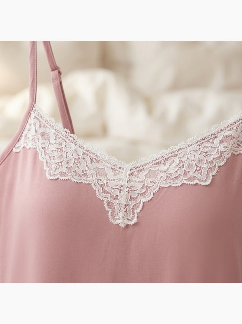 Pigiama donna ozabi 2 pezzi viscosa pizzo floreale cintura Rosa - Kiabi