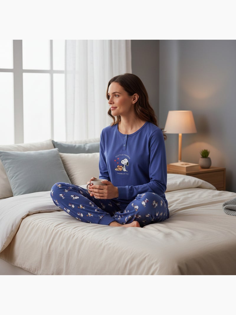 Pigiama donna ozabi leggero ricamo fantasia Blu - Kiabi