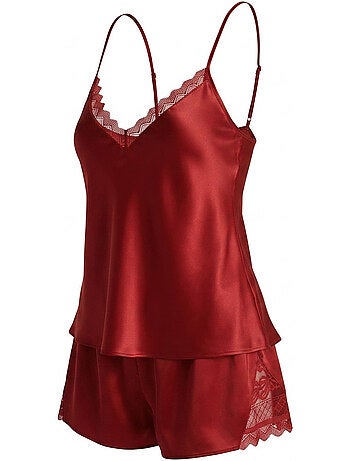 Pigiama donna raso canotta pizzo scollo V touch seta OZABI