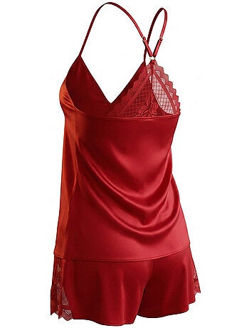 Pigiama donna raso canotta pizzo scollo V touch seta OZABI
