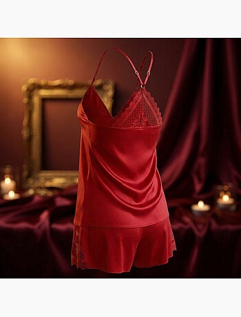 Pigiama donna raso canotta pizzo scollo V touch seta OZABI
