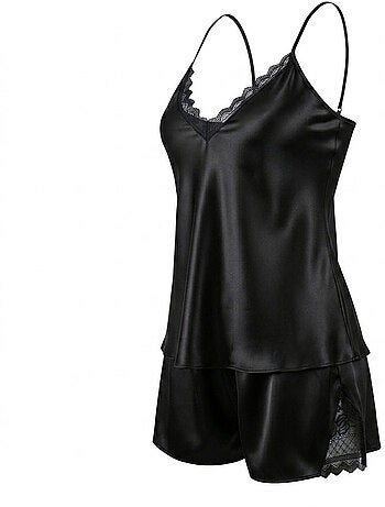 Pigiama donna raso canotta pizzo scollo V touch seta OZABI