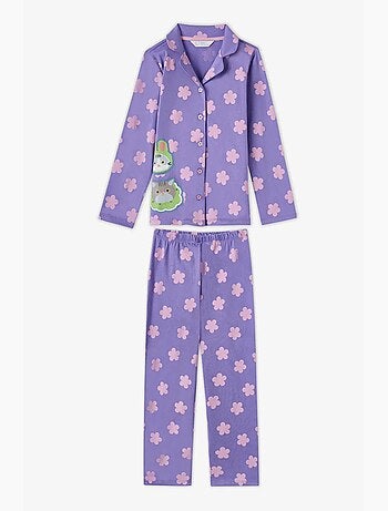Pigiama feel better con stampa gatto, camicia con bottoni manica lunga e pantaloni penti