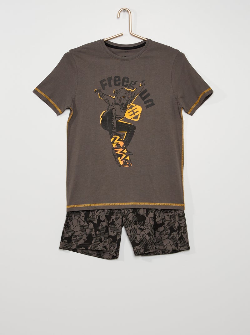 Pigiama 'Freegun' t-shirt + shorts nero - Kiabi