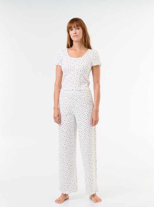 Pigiama goffrato t-shirt + pantaloni a fantasia - 2 pezzi - Kiabi