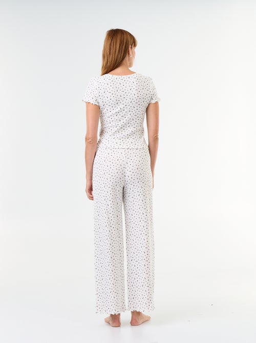 Pigiama goffrato t-shirt + pantaloni a fantasia - 2 pezzi - Kiabi