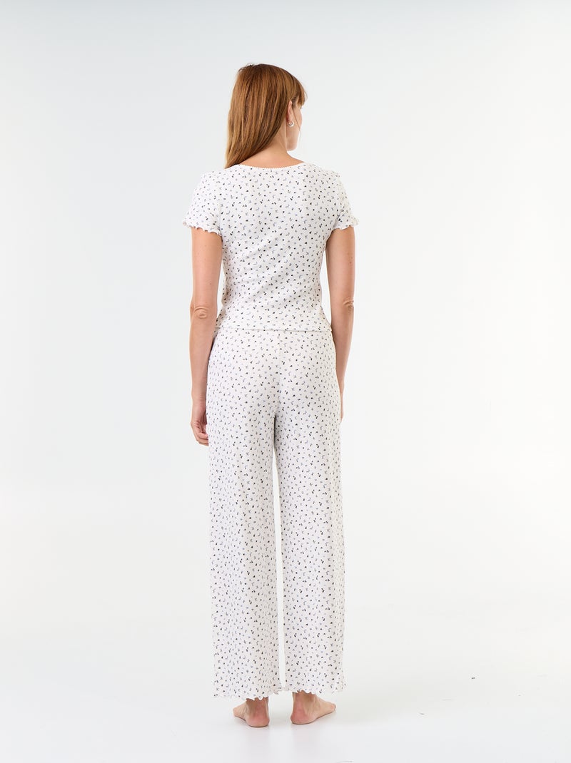 Pigiama goffrato t-shirt + pantaloni a fantasia - 2 pezzi Bianco - Kiabi