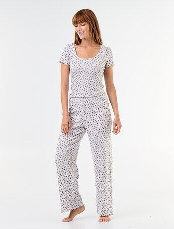 Pigiama goffrato t-shirt + pantaloni a fantasia - 2 pezzi