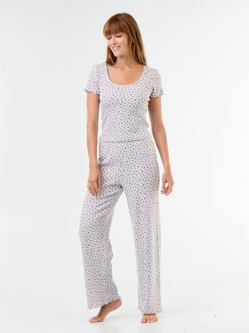 Pigiama goffrato t-shirt + pantaloni a fantasia - 2 pezzi - Kiabi