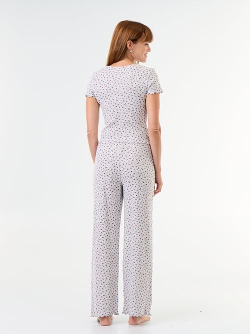 Pigiama goffrato t-shirt + pantaloni a fantasia - 2 pezzi - Kiabi