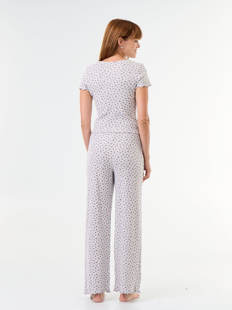Pigiama goffrato t-shirt + pantaloni a fantasia - 2 pezzi Grigio - Kiabi