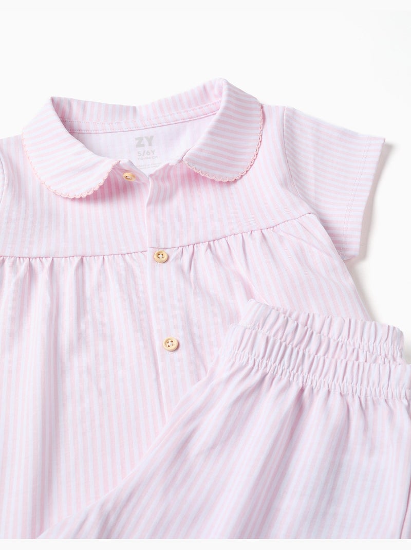 Pigiama in cotone a manica corta con righe Rosa chiaro - Kiabi