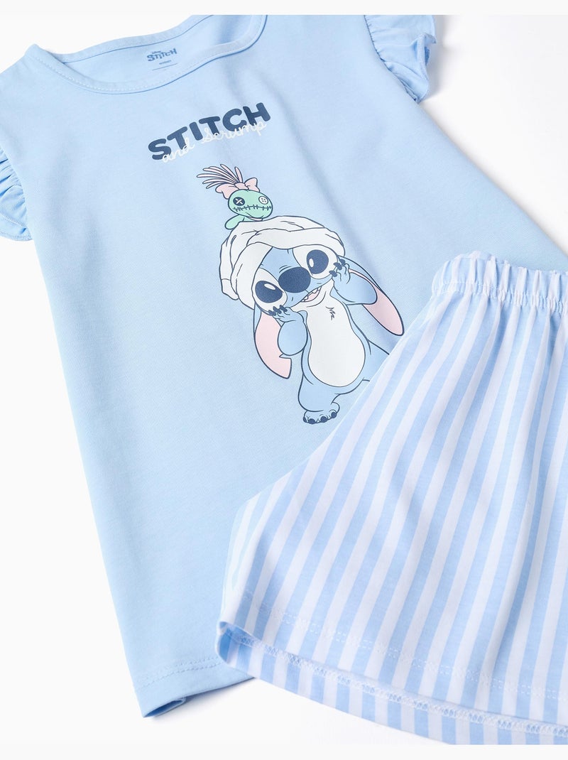 Pigiama in cotone a manica corta con stampa Stitch Blu chiaro - Kiabi