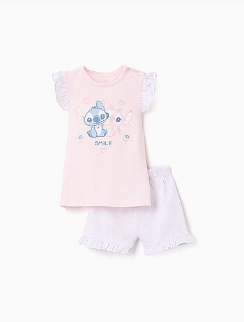 Pigiama in cotone a manica corta con stampa Stitch