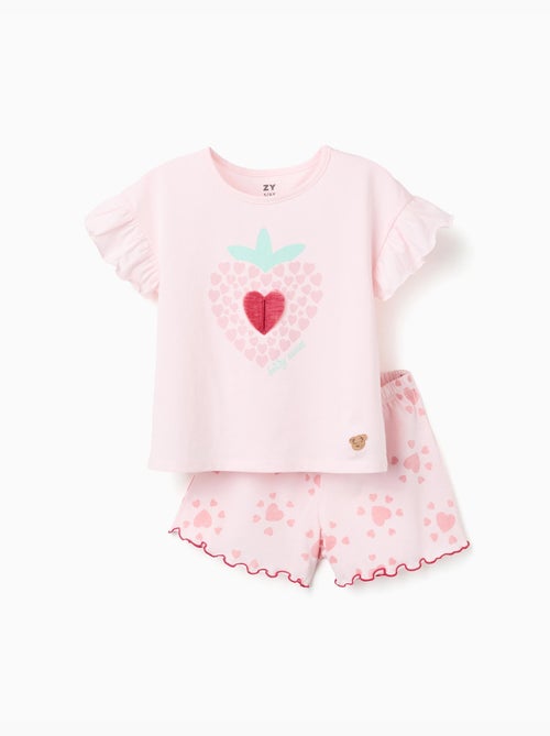 Pigiama in cotone a manica corta con stampe di cuori - Kiabi