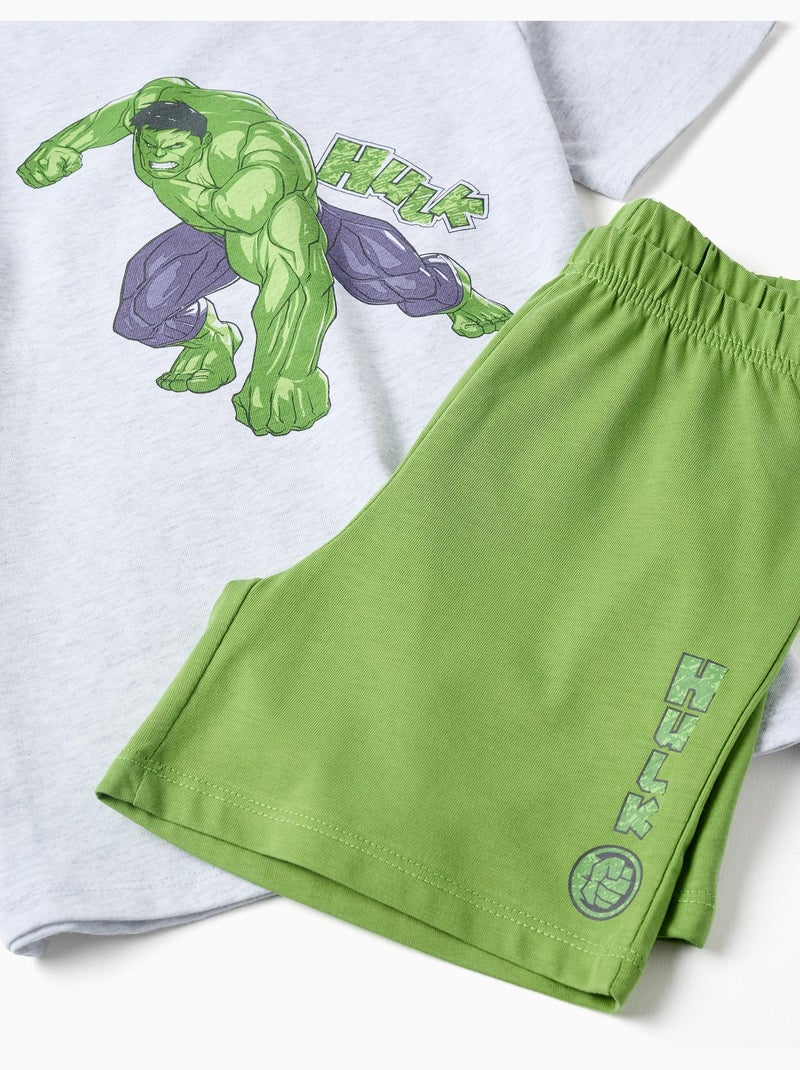 Pigiama in cotone a manica corta con stampe di Hulk Grigio chiaro - Kiabi