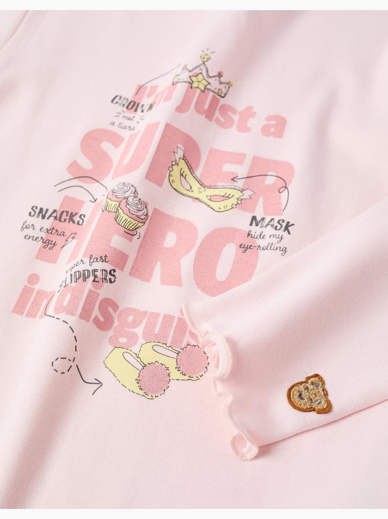 Pigiama in cotone a manica lunga con stampa supereroe Rosa chiaro - Kiabi