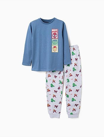 Pigiama in cotone a manica lunga con stampe Marvel