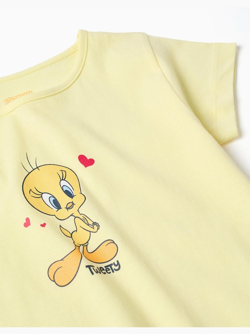 Pigiama in cotone a maniche corte con stampe di Titti Giallo chiaro - Kiabi