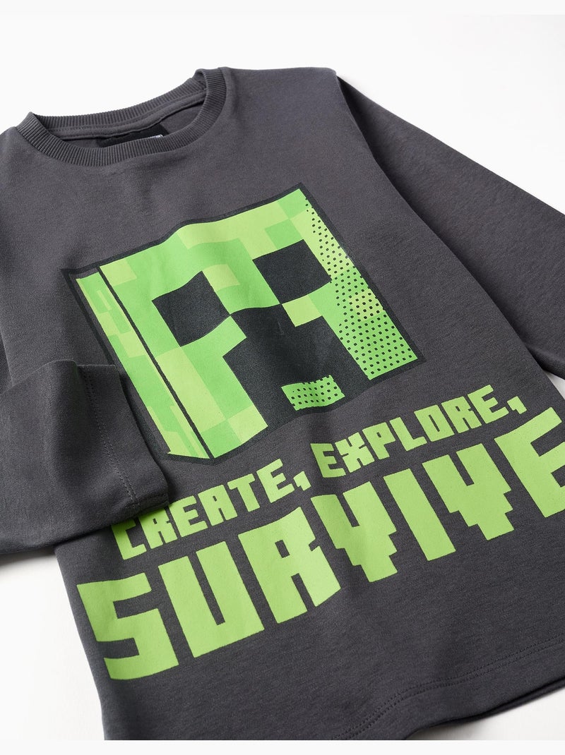 Pigiama in cotone a maniche lunghe con stampa Minecraft Grigio scuro - Kiabi