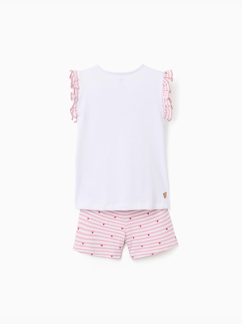 Pigiama in cotone a righe e cuori Bianco - Kiabi