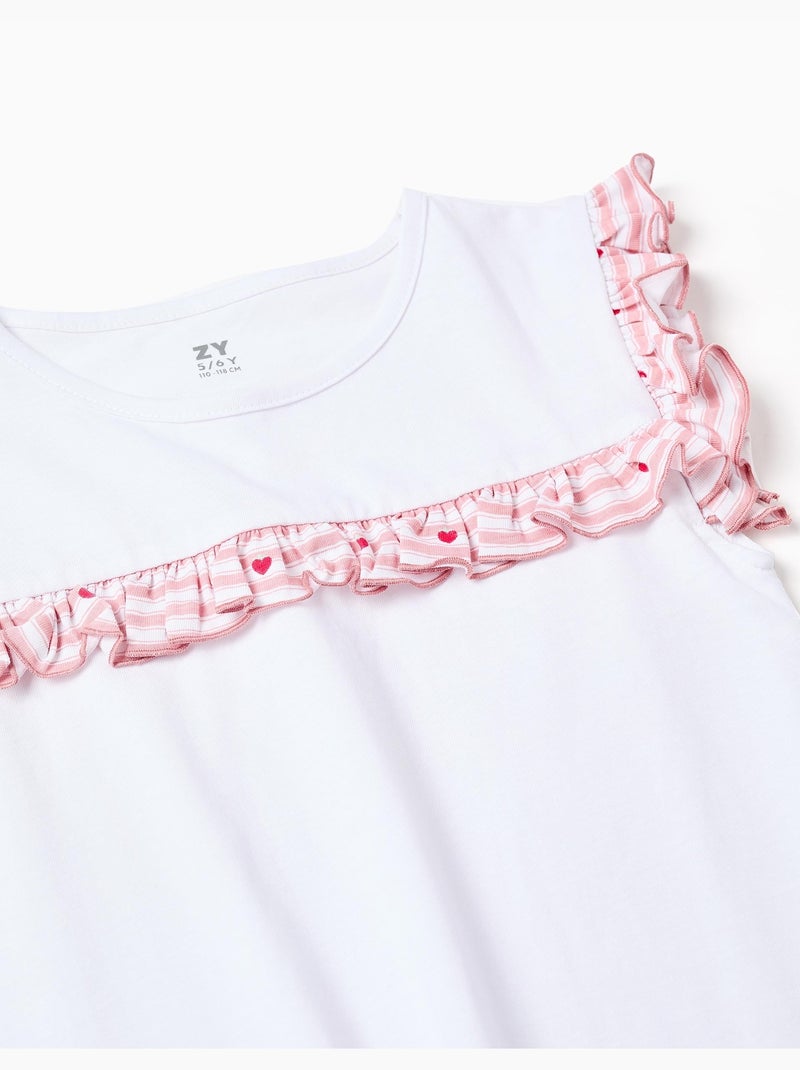 Pigiama in cotone a righe e cuori Bianco - Kiabi