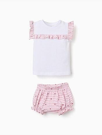 Pigiama in cotone a righe e cuori