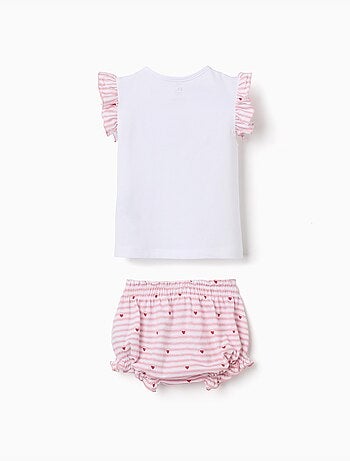 Pigiama in cotone a righe e cuori