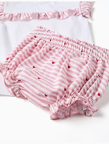 Pigiama in cotone a righe e cuori