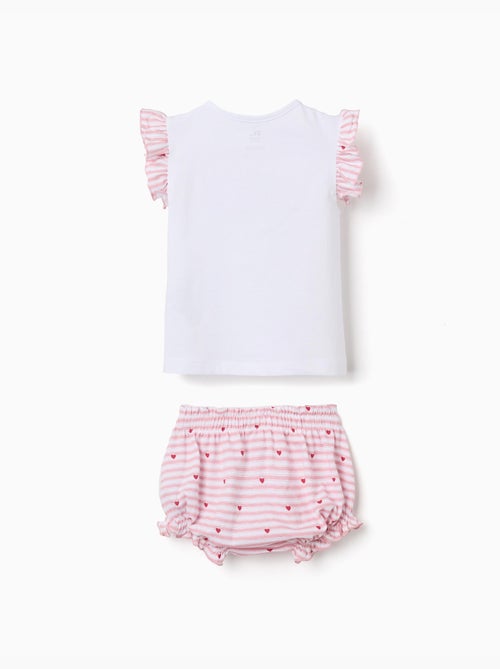 Pigiama in cotone a righe e cuori - Kiabi