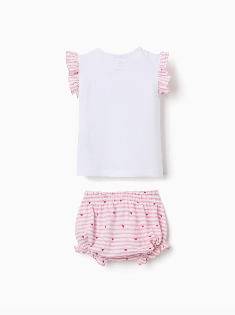 Pigiama in cotone a righe e cuori Bianco - Kiabi