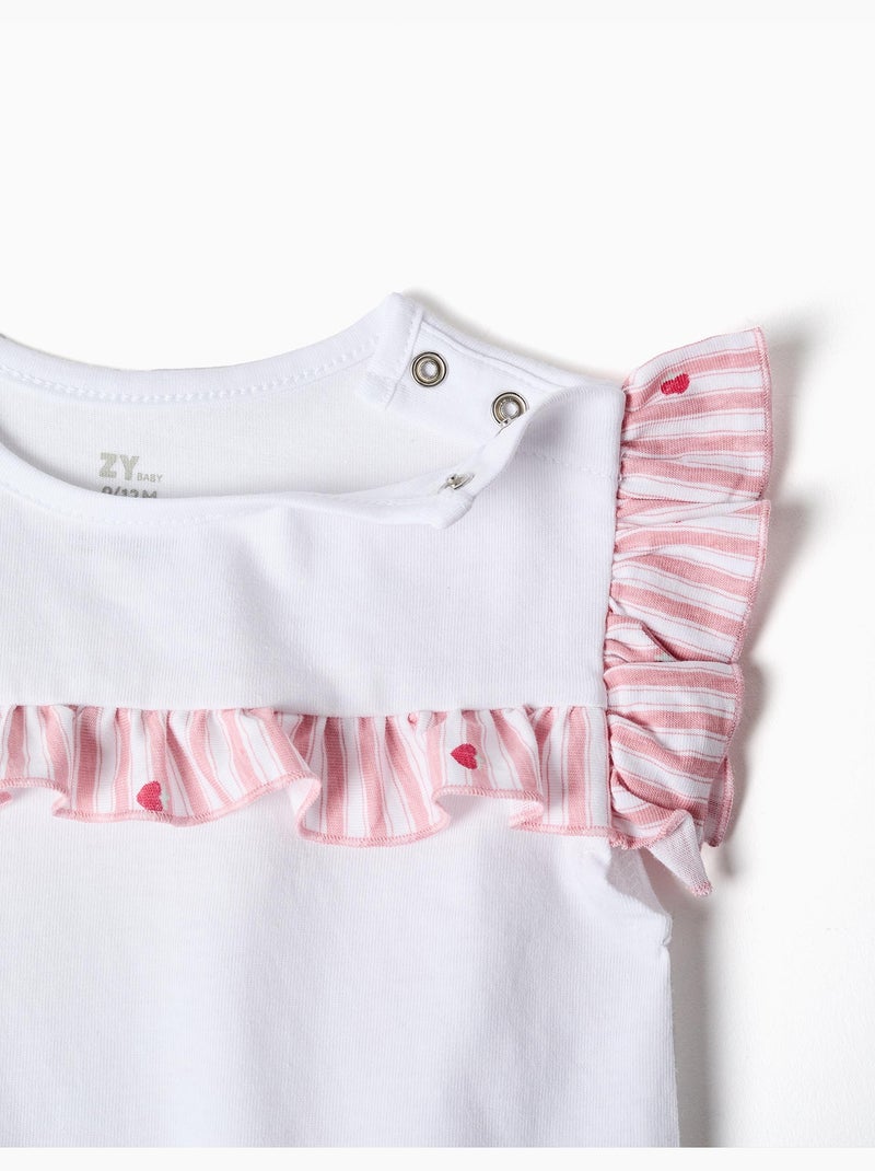 Pigiama in cotone a righe e cuori Bianco - Kiabi