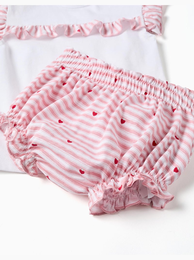 Pigiama in cotone a righe e cuori Bianco - Kiabi