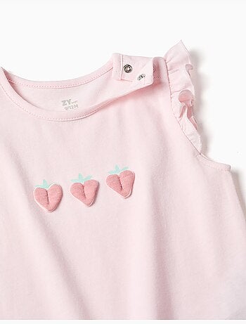 Pigiama in cotone con stampe a cuore e volant