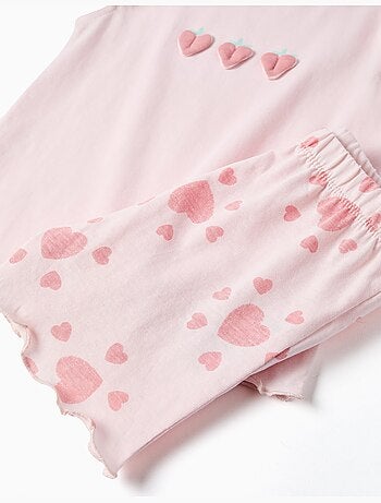 Pigiama in cotone con stampe a cuore e volant